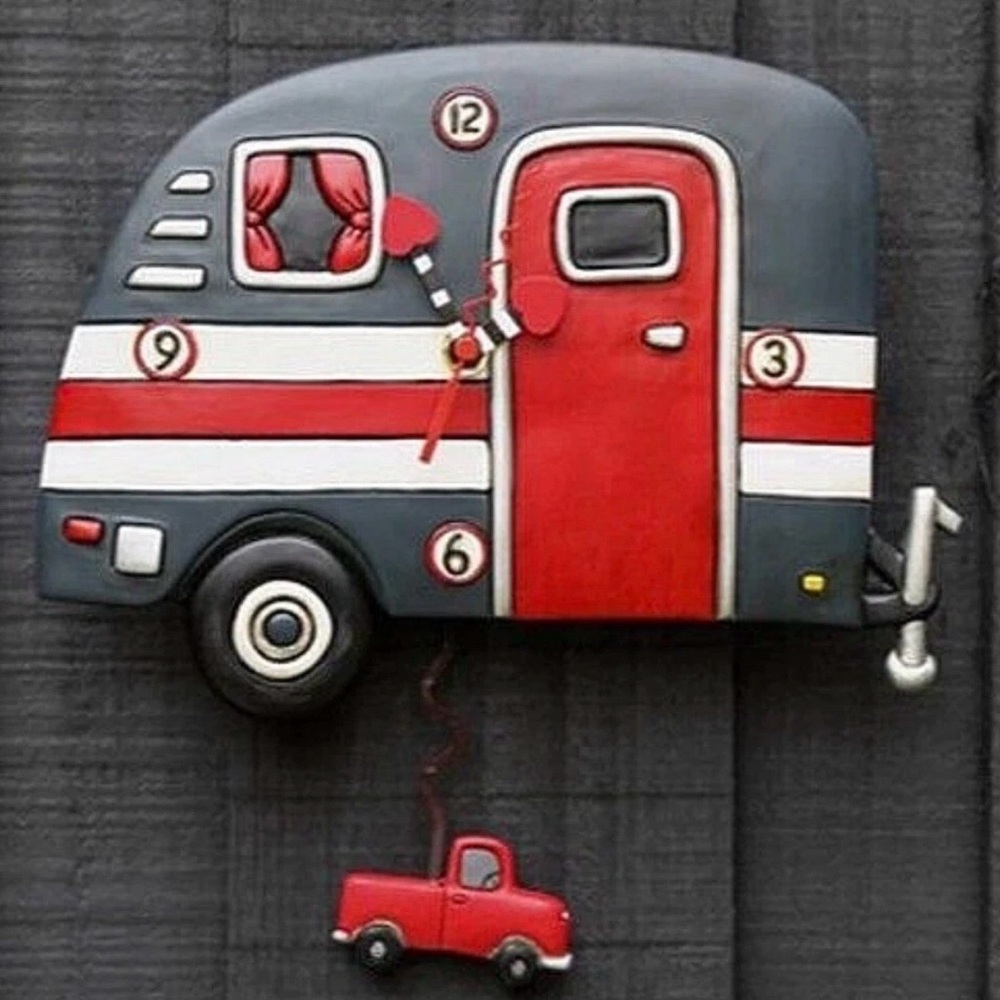 Enesco Camper Wall Clock with Red and Gray Design